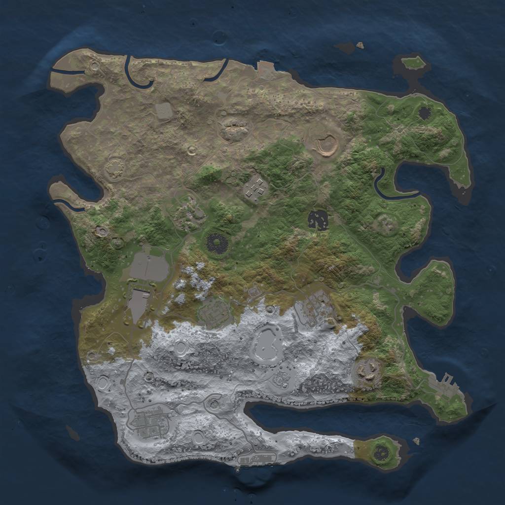 Rust Map: Procedural Map, Size: 3500, Seed: 593654935, 17 Monuments