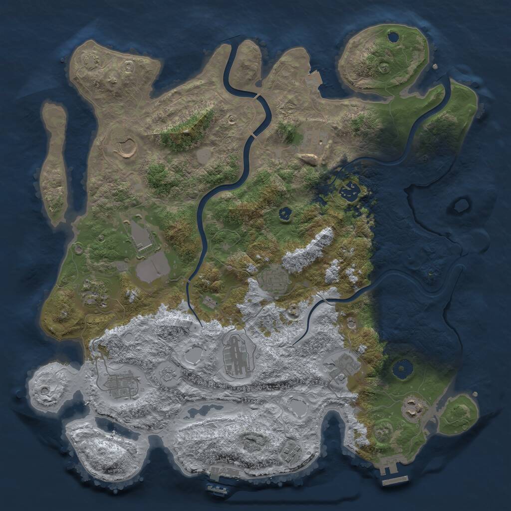 Rust Map: Procedural Map, Size: 3950, Seed: 33916504, 17 Monuments
