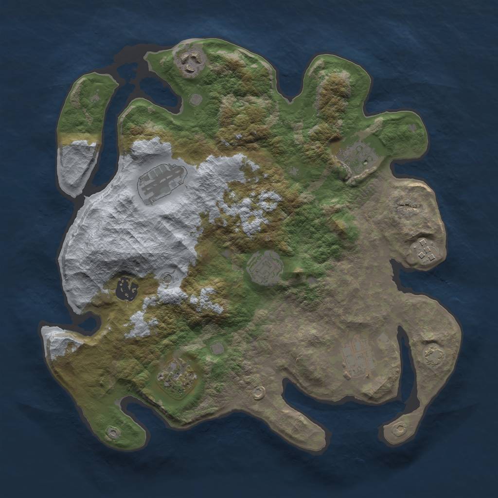 Rust Map: Barren, Size: 3250, Seed: 644910030, 12 Monuments