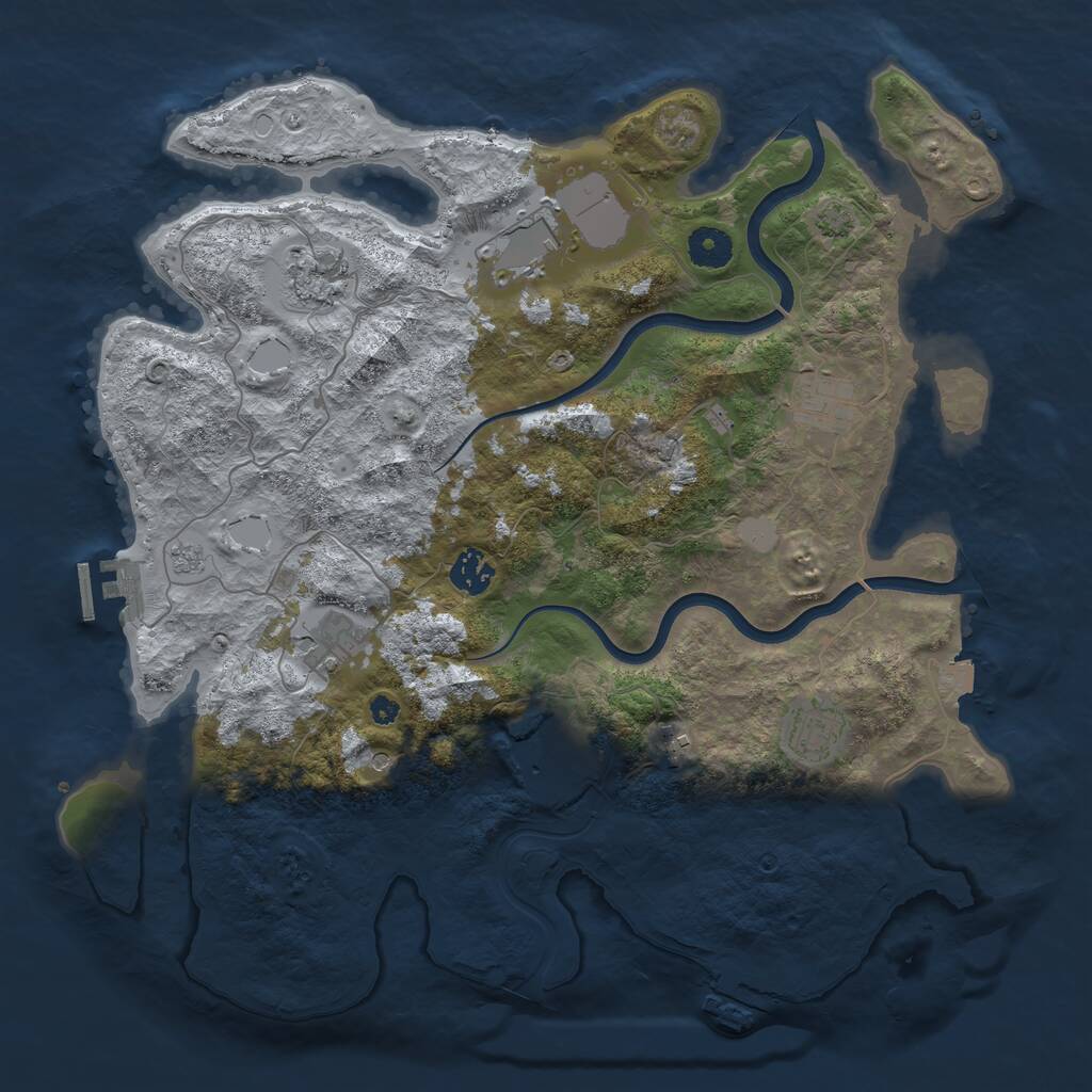 Rust Map: Procedural Map, Size: 3800, Seed: 1091178347, 14 Monuments