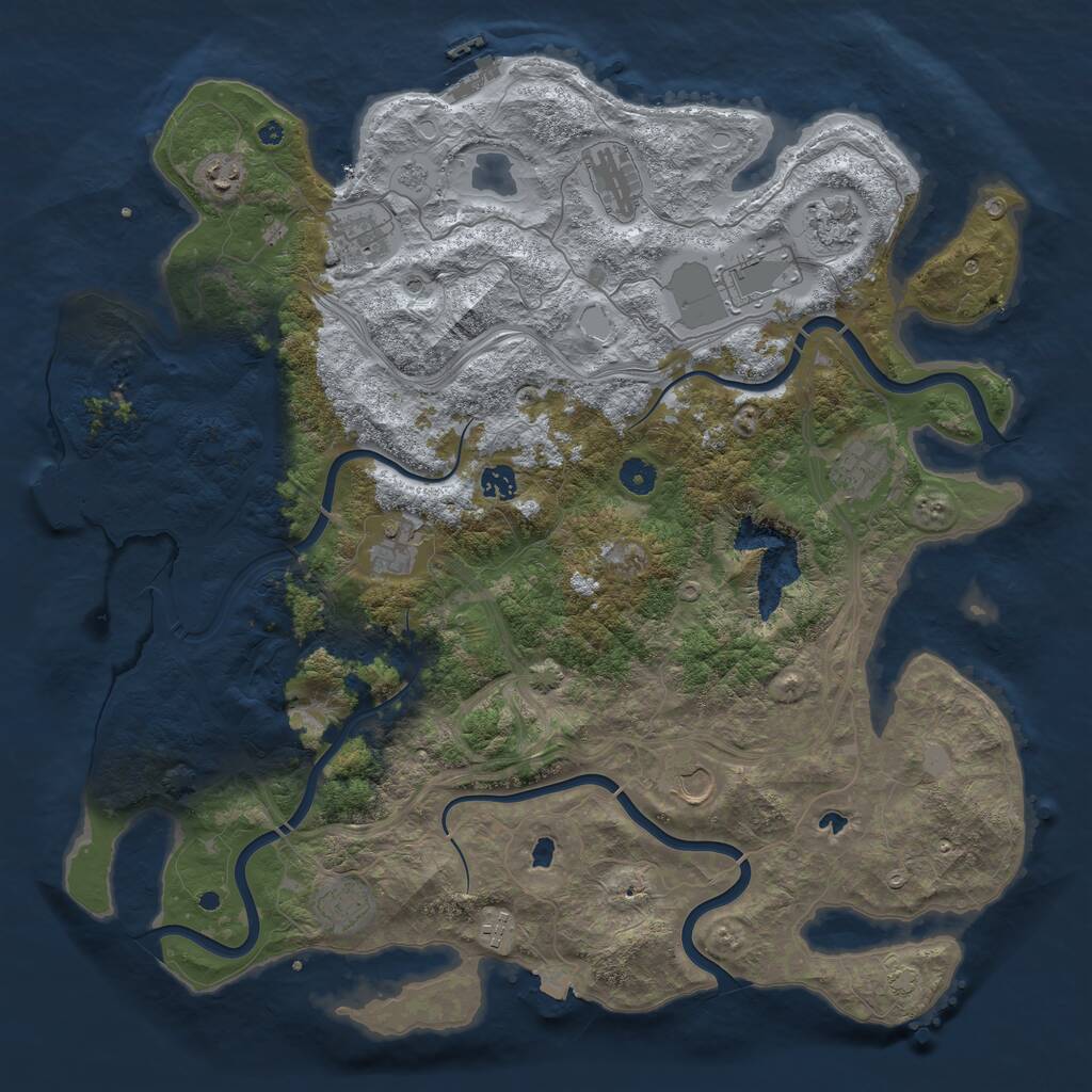 Rust Map: Procedural Map, Size: 4500, Seed: 258541445, 17 Monuments