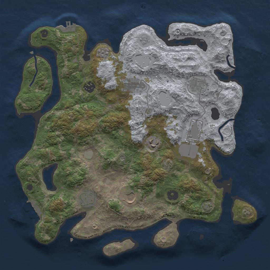 Rust Map: Procedural Map, Size: 3700, Seed: 45153778, 16 Monuments