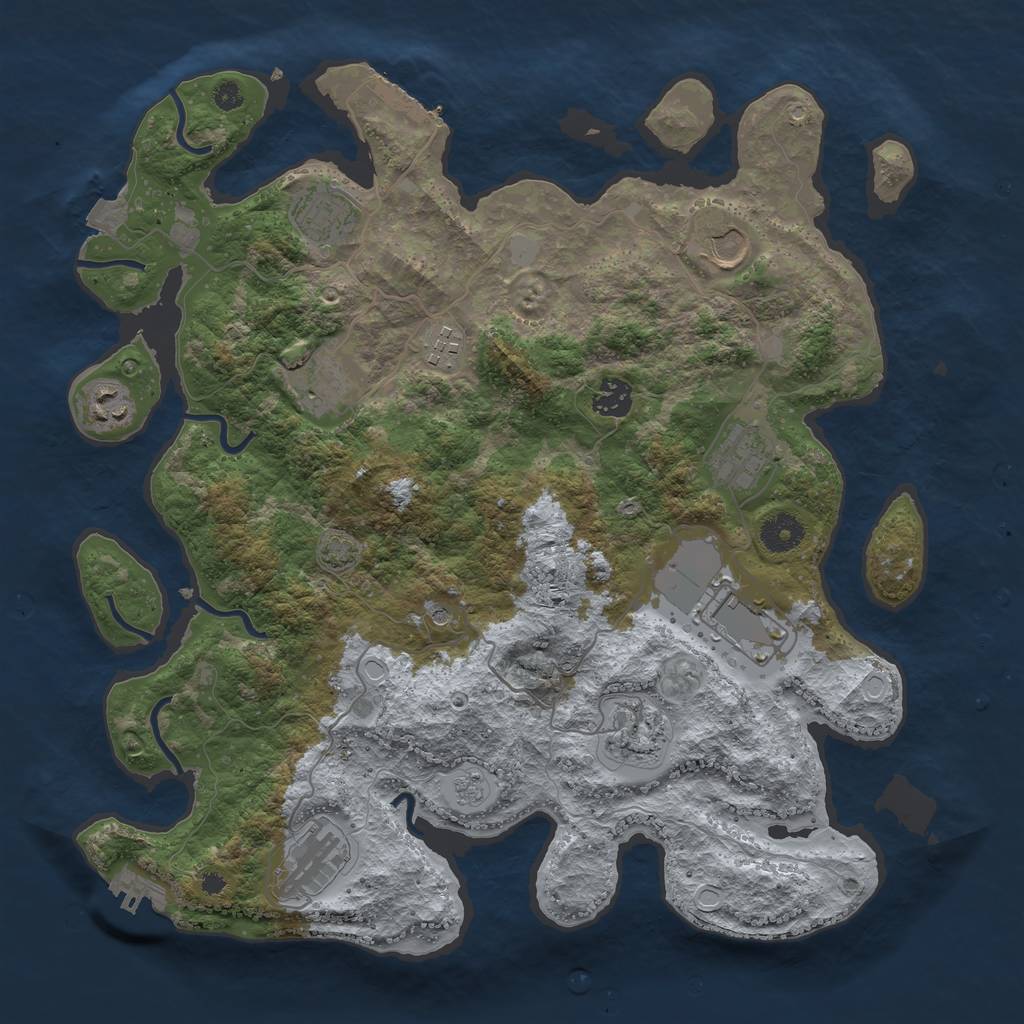 Rust Map: Procedural Map, Size: 3800, Seed: 343241543, 18 Monuments
