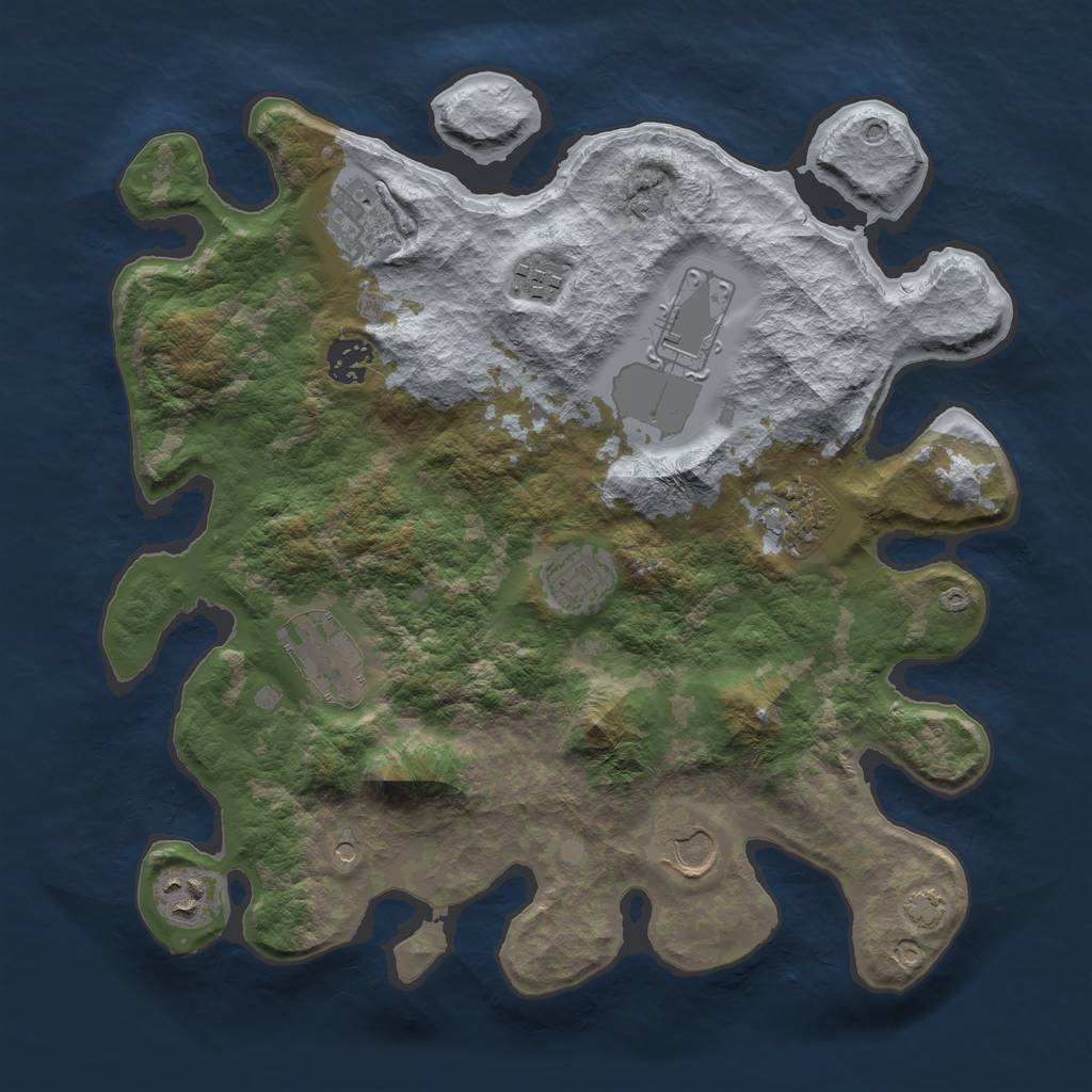 Rust Map: Barren, Size: 3500, Seed: 43205636, 13 Monuments