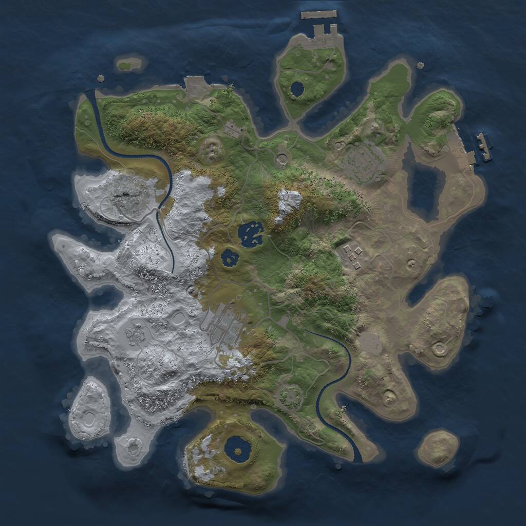 Rust Map: Procedural Map, Size: 3000, Seed: 21053, 10 Monuments
