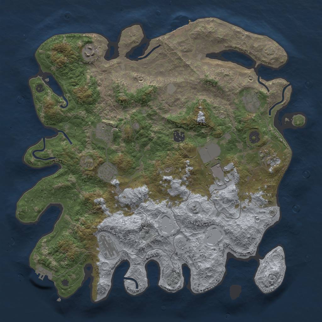 Rust Map: Procedural Map, Size: 4000, Seed: 615107032, 17 Monuments
