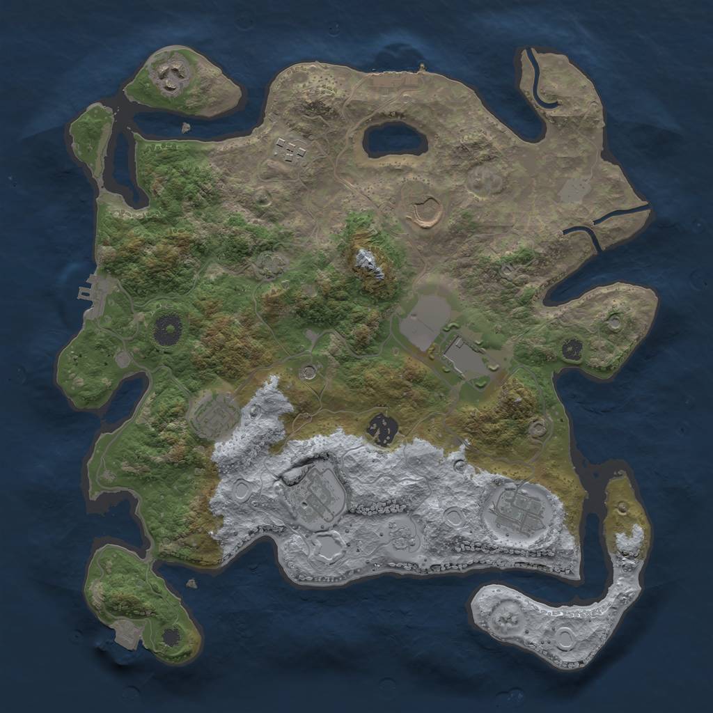 Rust Map: Procedural Map, Size: 3500, Seed: 70836880, 16 Monuments