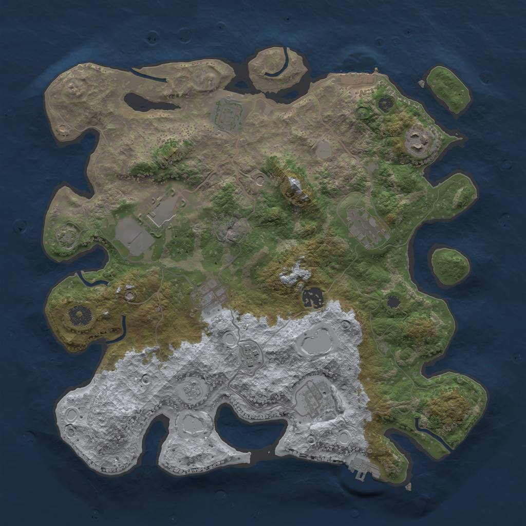 Rust Map: Procedural Map, Size: 3600, Seed: 64677100, 16 Monuments