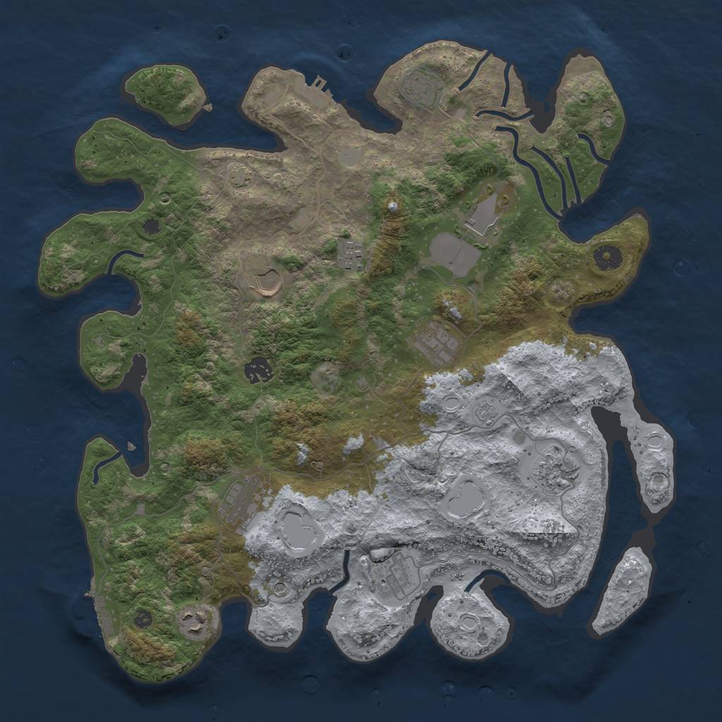 Rust Map: Procedural Map, Size: 3950, Seed: 46663855, 18 Monuments
