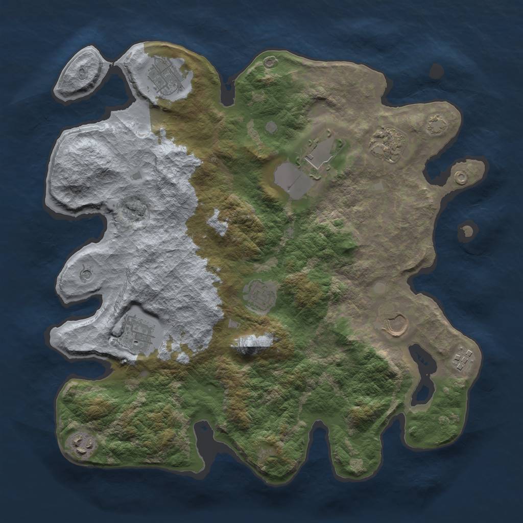 Rust Map: Barren, Size: 3550, Seed: 39684746, 12 Monuments
