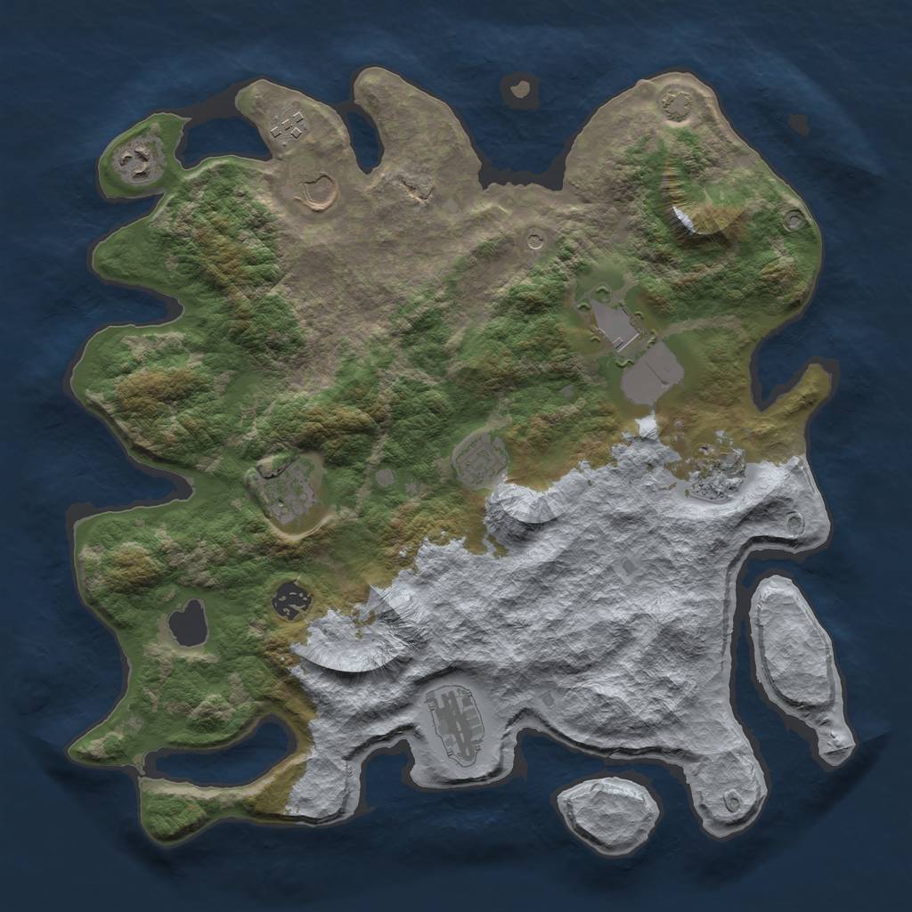 Rust Map: Barren, Size: 3800, Seed: 73728993, 13 Monuments