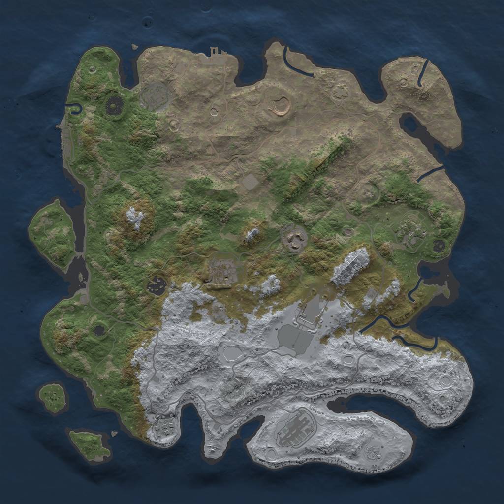 Rust Map: Procedural Map, Size: 4000, Seed: 725078376, 17 Monuments