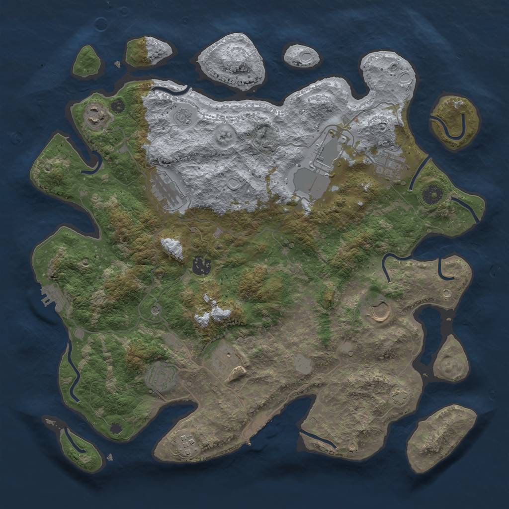 Rust Map: Procedural Map, Size: 3850, Seed: 83168455, 17 Monuments