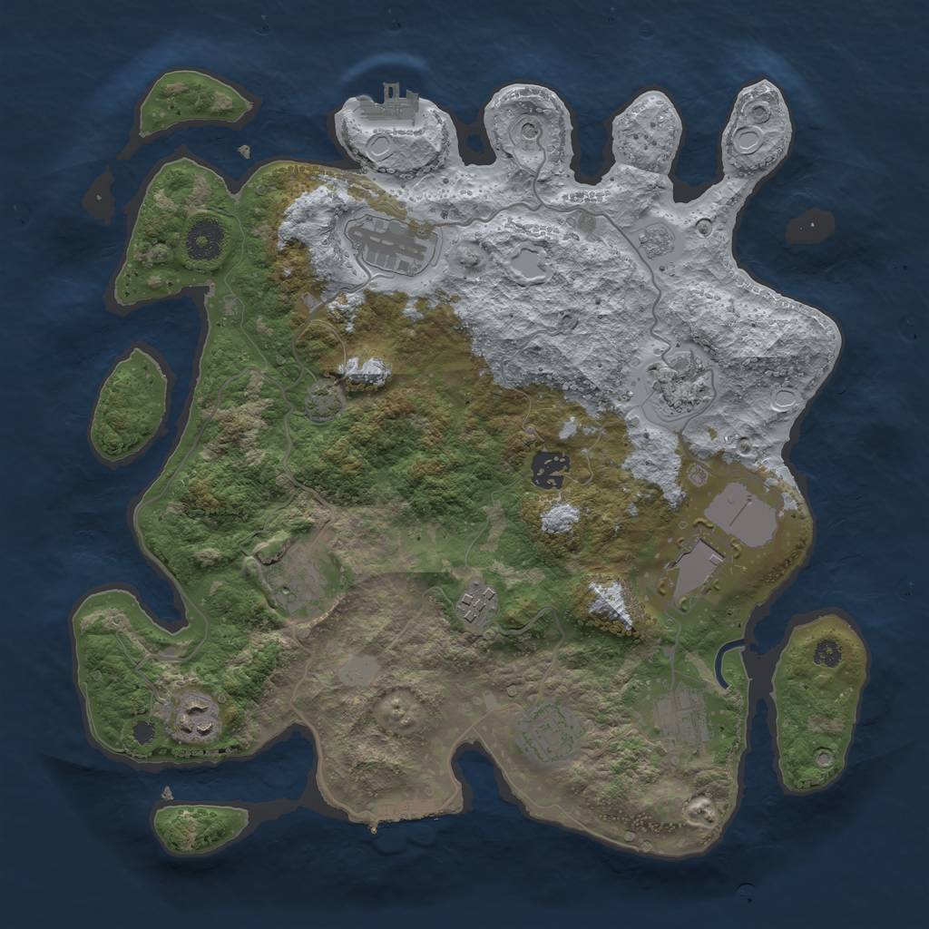 Rust Map: Procedural Map, Size: 3500, Seed: 1225402751, 17 Monuments