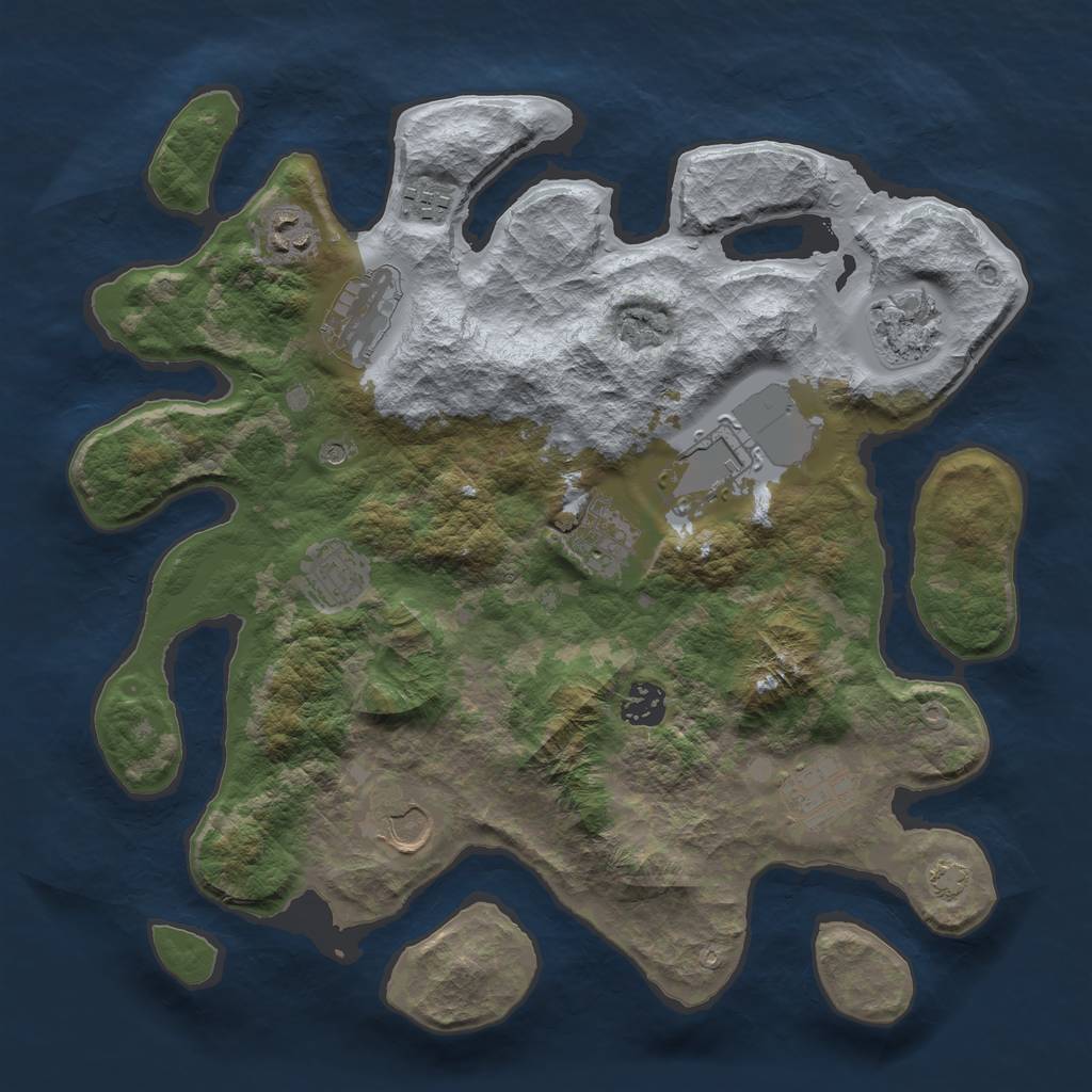 Rust Map: Barren, Size: 3550, Seed: 70698263, 14 Monuments