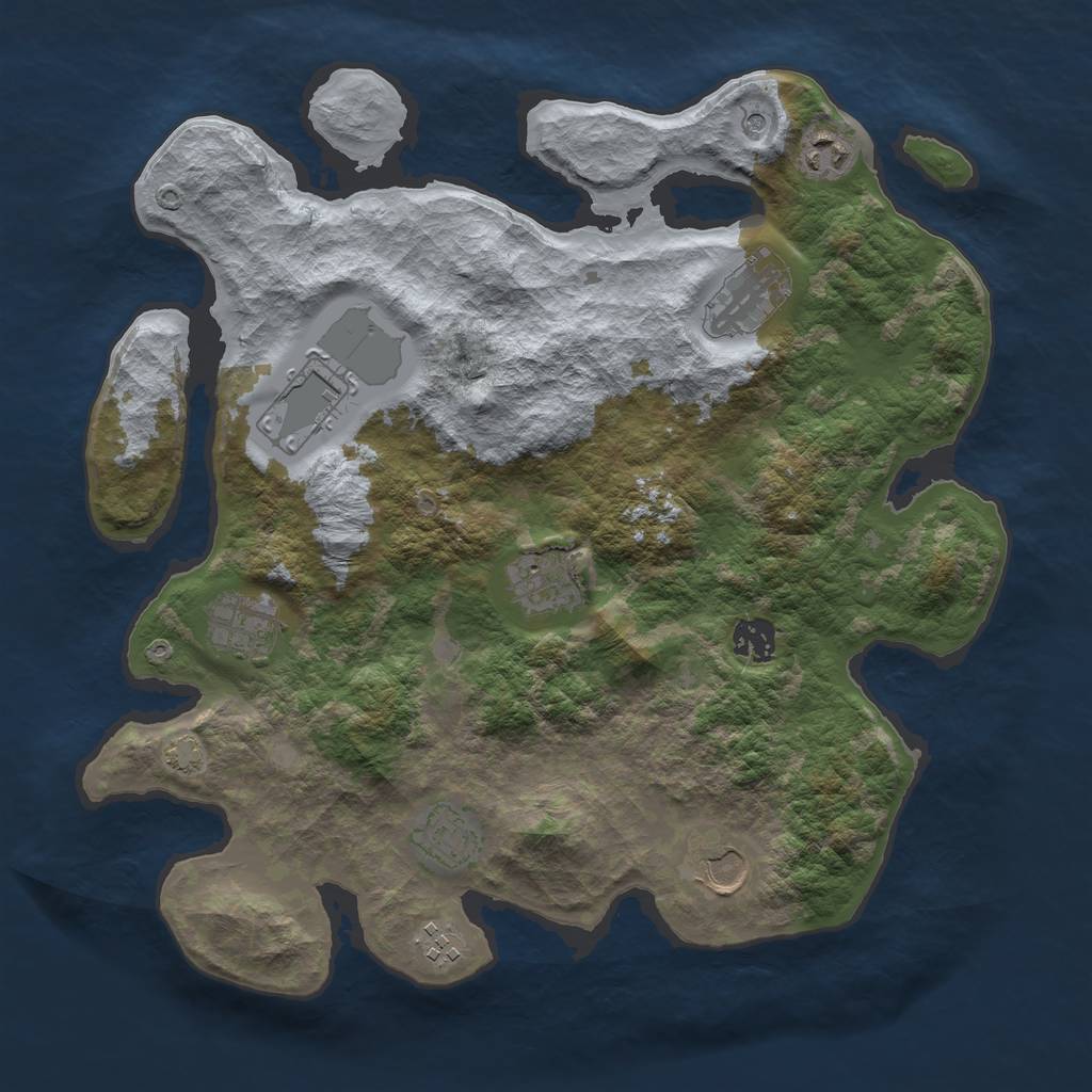 Rust Map: Barren, Size: 3650, Seed: 55395457, 13 Monuments