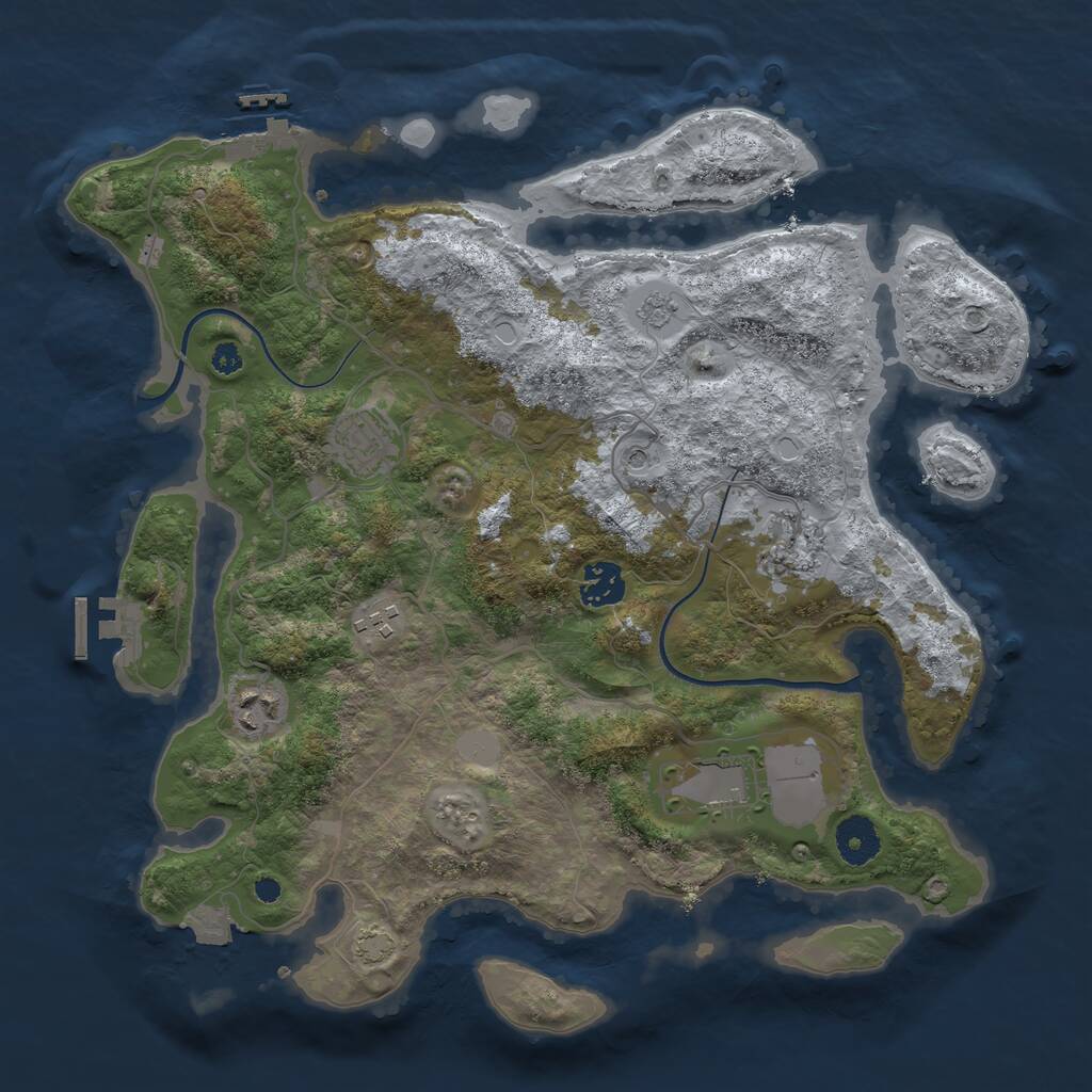 Rust Map: Procedural Map, Size: 3550, Seed: 48497746, 12 Monuments