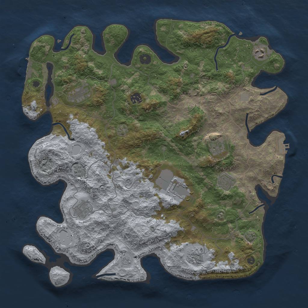Rust Map: Procedural Map, Size: 4100, Seed: 57493273, 17 Monuments
