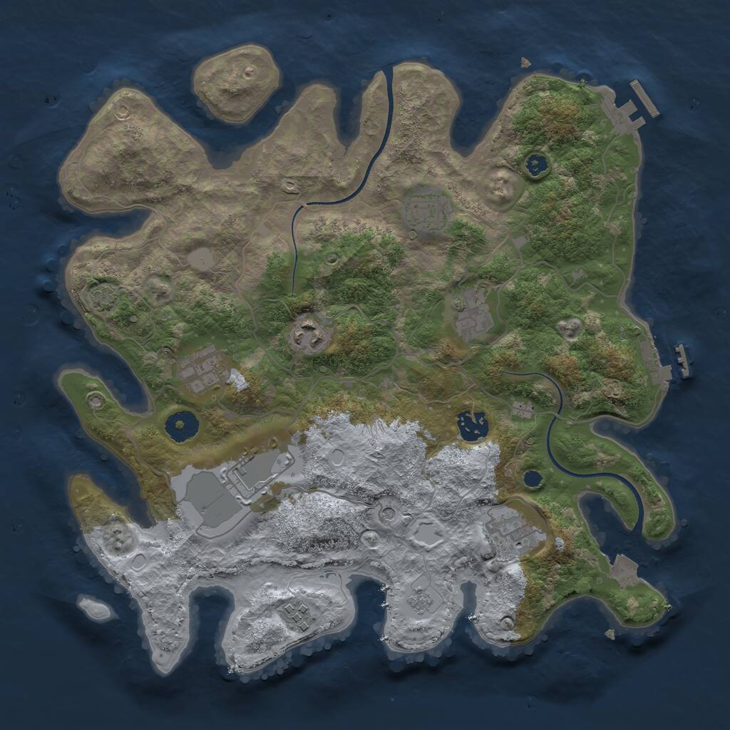 Rust Map: Procedural Map, Size: 3500, Seed: 1077888529, 14 Monuments