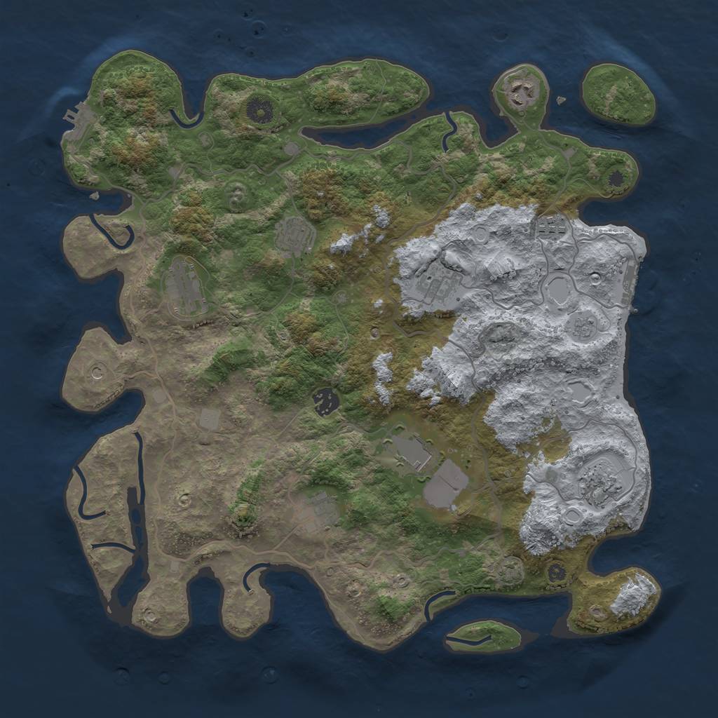 Rust Map: Procedural Map, Size: 4000, Seed: 1044543589, 17 Monuments