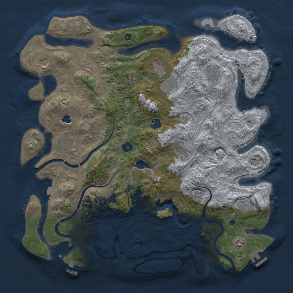 Rust Map: Procedural Map, Size: 4300, Seed: 77994036, 16 Monuments