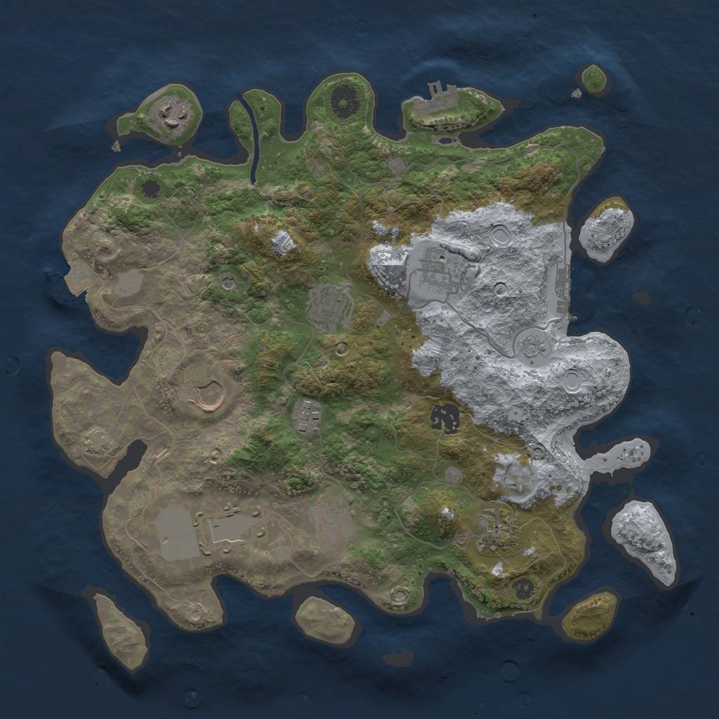Rust Map: Procedural Map, Size: 3500, Seed: 43928491, 17 Monuments