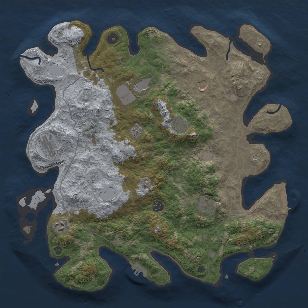 Rust Map: Procedural Map, Size: 4000, Seed: 869211, 16 Monuments