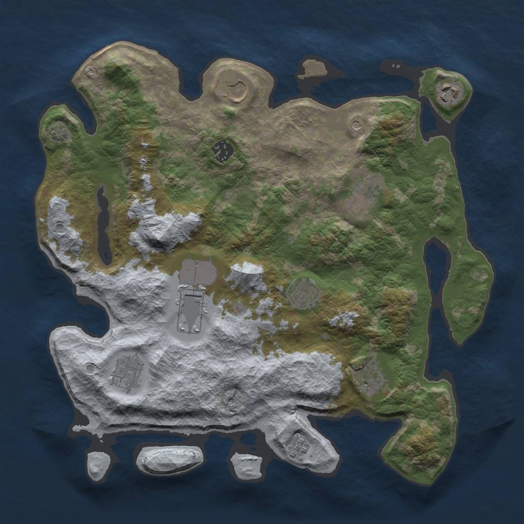 Rust Map: Barren, Size: 3750, Seed: 33007377, 13 Monuments
