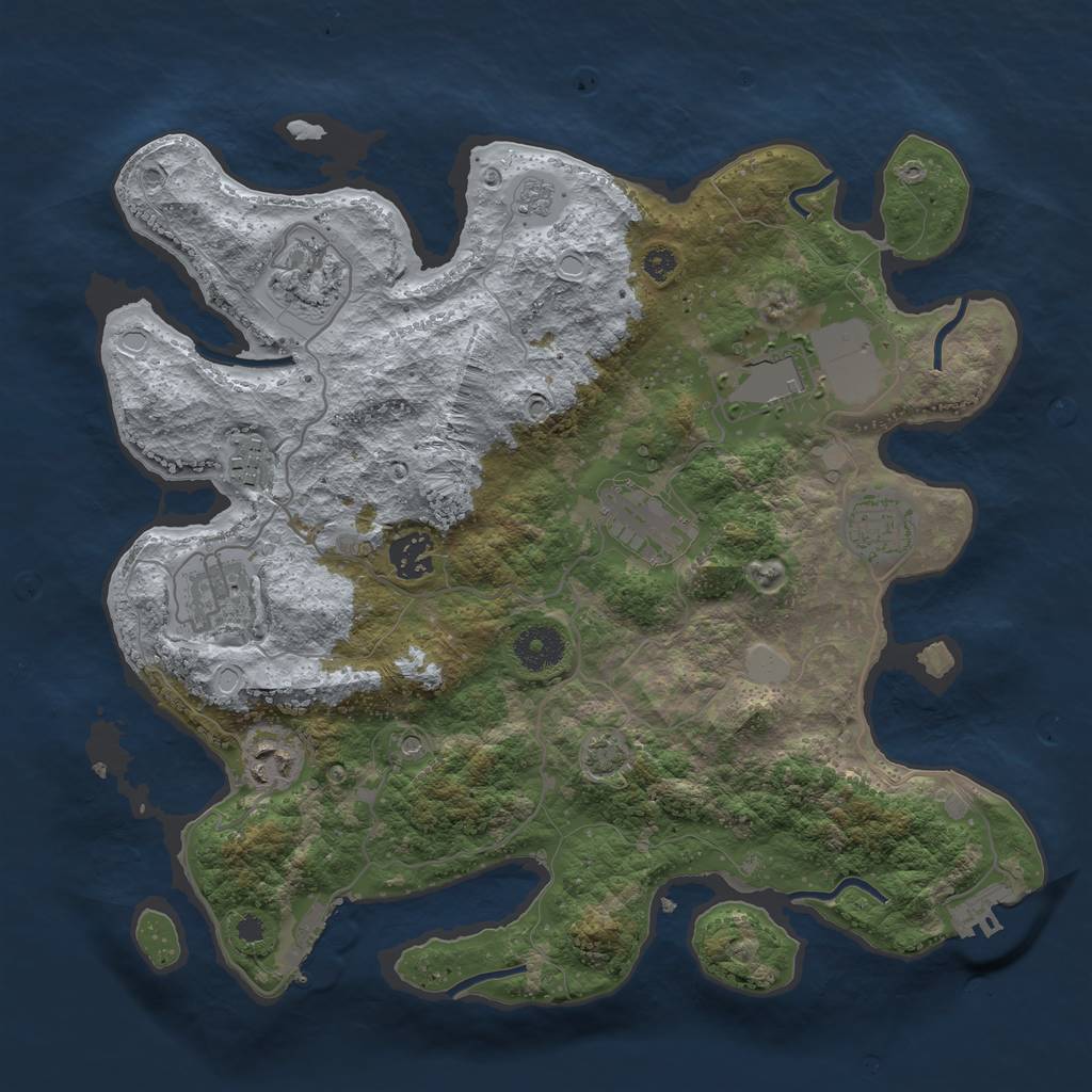 Rust Map: Procedural Map, Size: 3500, Seed: 1200393, 16 Monuments