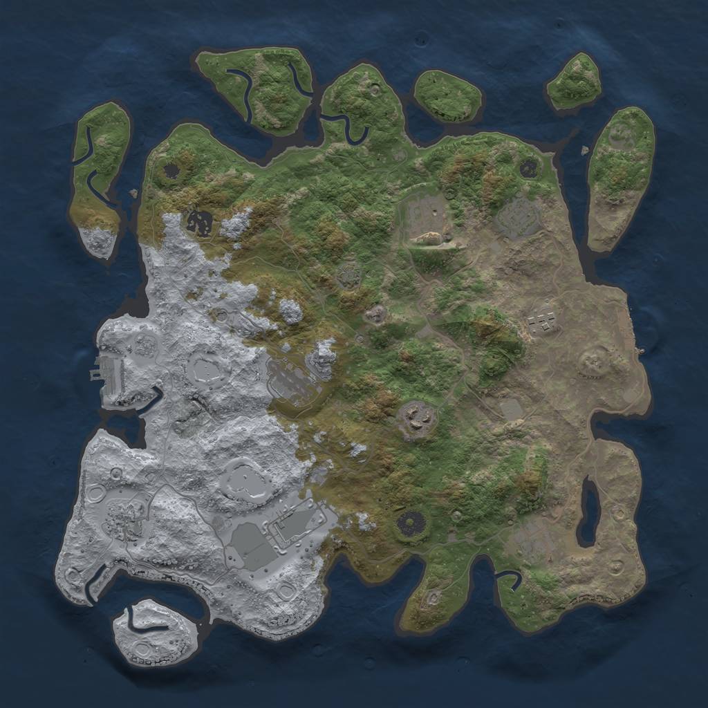 Rust Map: Procedural Map, Size: 3950, Seed: 37764981, 17 Monuments