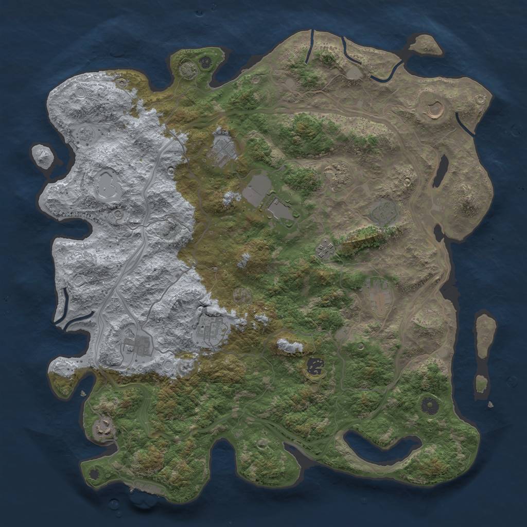 Rust Map: Procedural Map, Size: 4500, Seed: 2113343597, 18 Monuments