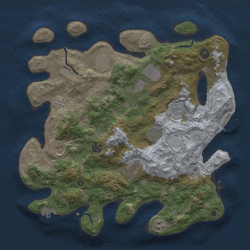 Rust Map: Procedural Map, Size: 3650, Seed: 1832138784, 17 Monuments