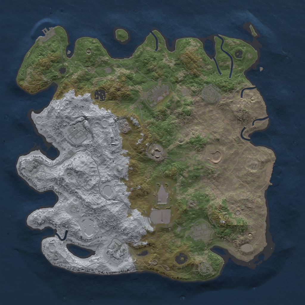 Rust Map: Procedural Map, Size: 3850, Seed: 84791773, 18 Monuments