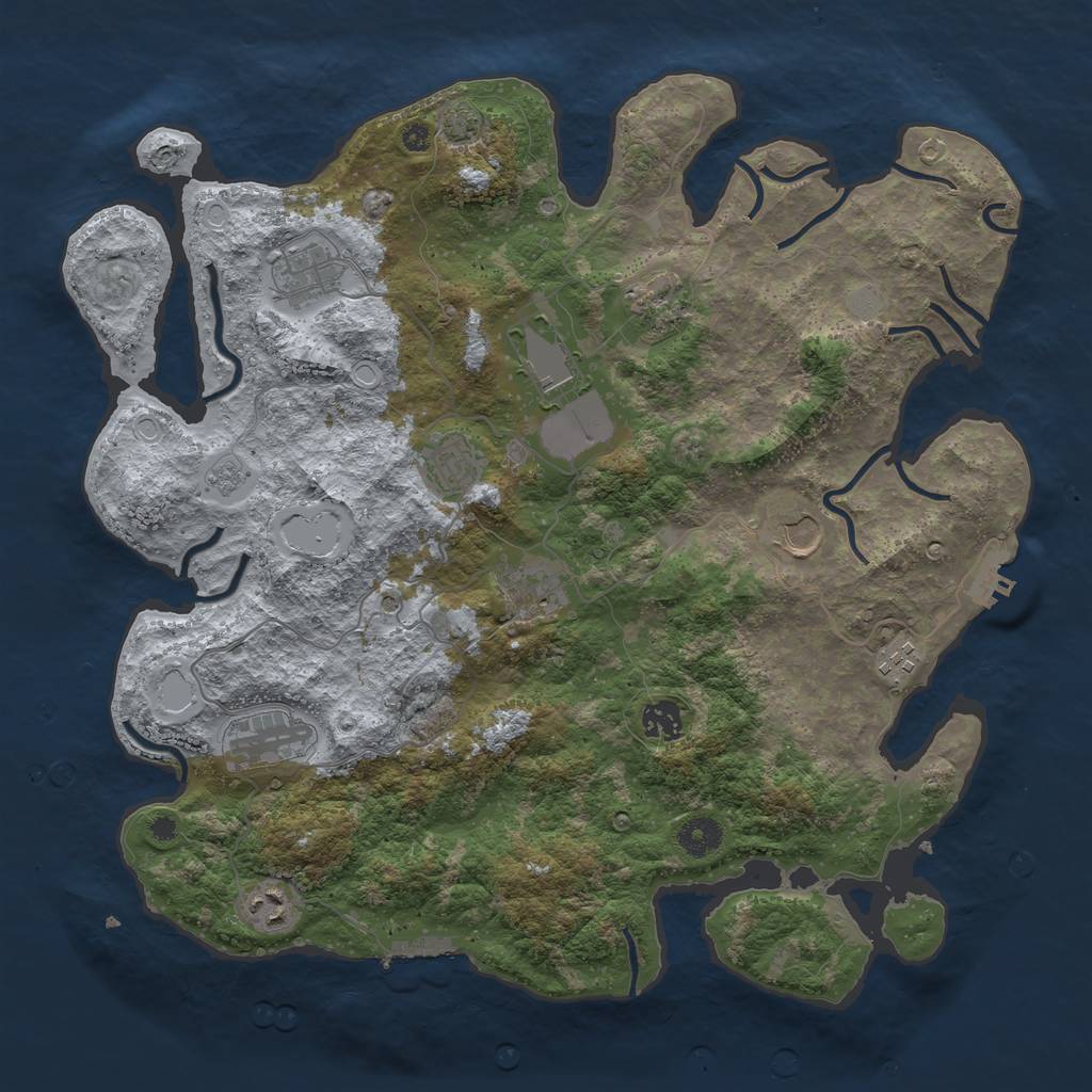 Rust Map: Procedural Map, Size: 3950, Seed: 68292071, 18 Monuments