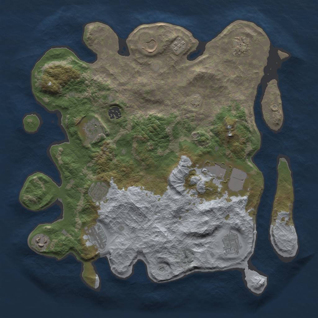 Rust Map: Barren, Size: 3750, Seed: 17174918, 14 Monuments