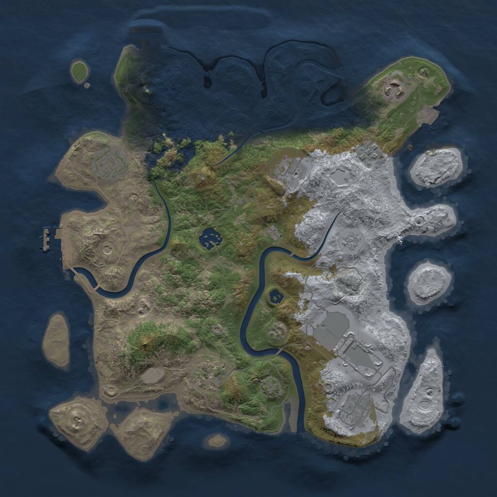 Rust Map: Procedural Map, Size: 3500, Seed: 55234322, 14 Monuments