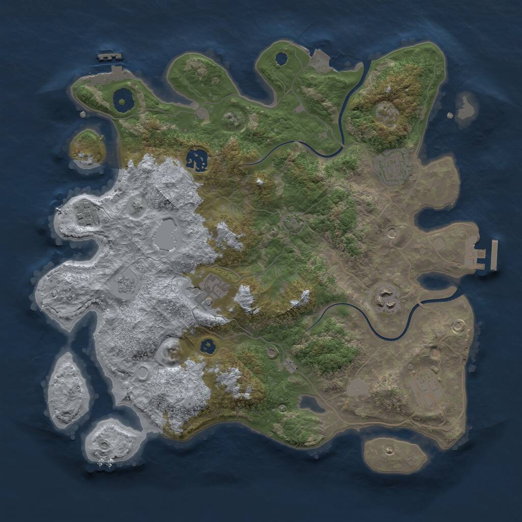 Rust Map: Procedural Map, Size: 3450, Seed: 33262023, 12 Monuments
