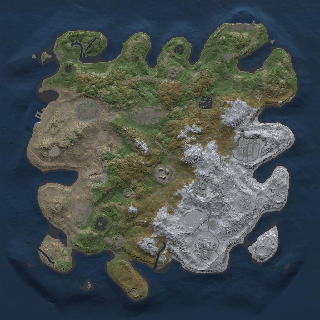 Rust Map: Procedural Map, Size: 3450, Seed: 93310243, 16 Monuments