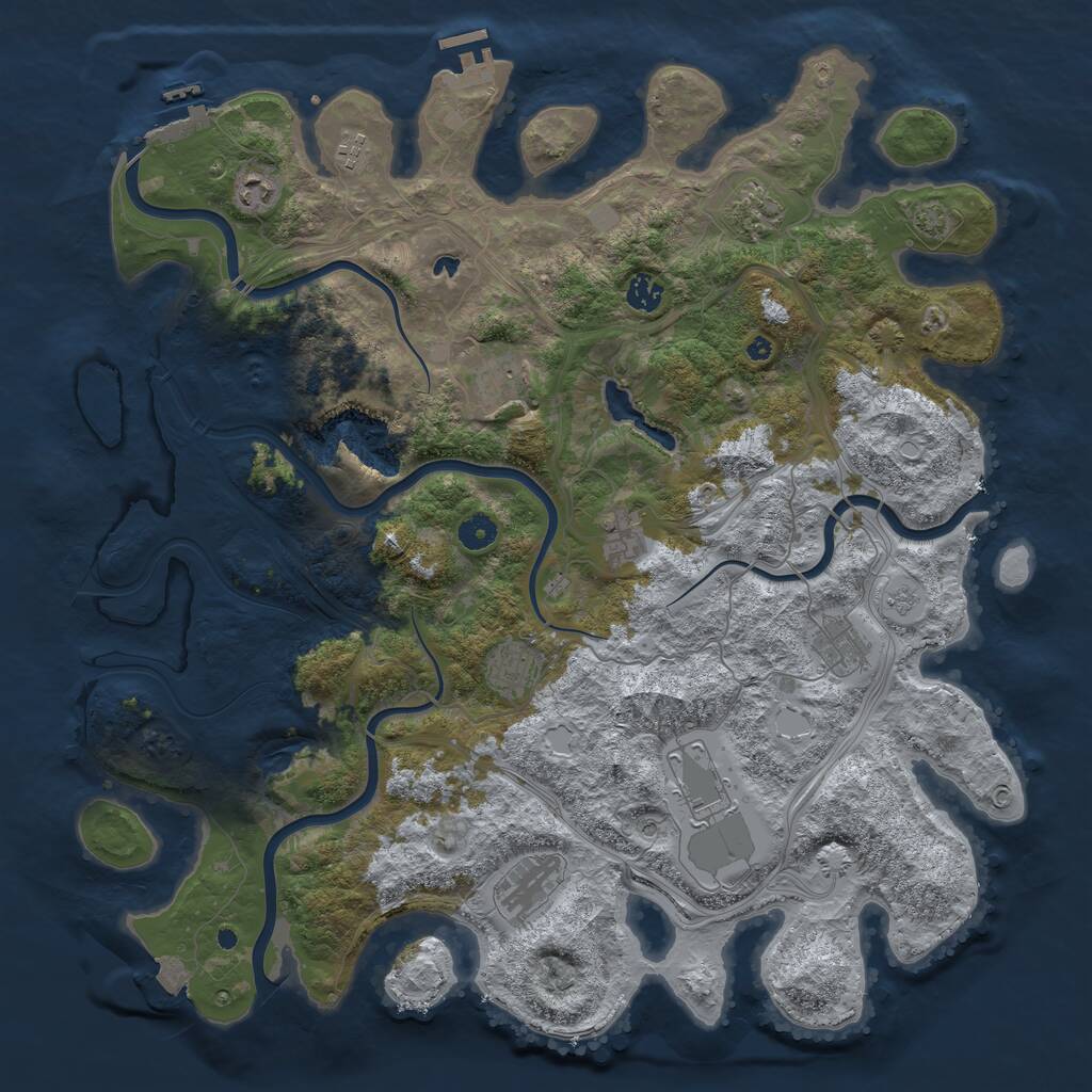 Rust Map: Procedural Map, Size: 4500, Seed: 1045142071, 16 Monuments