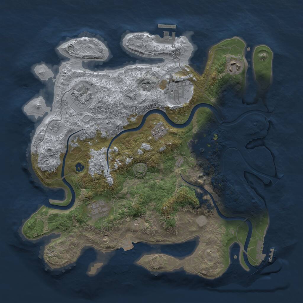 Rust Map: Procedural Map, Size: 3450, Seed: 42623741, 12 Monuments