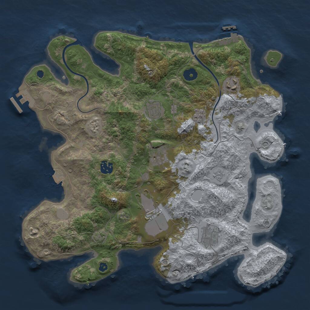 Rust Map: Procedural Map, Size: 3500, Seed: 4077709, 13 Monuments