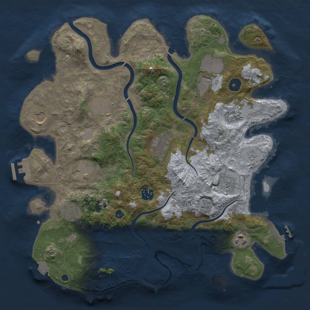 Rust Map: Procedural Map, Size: 3700, Seed: 886625088, 17 Monuments