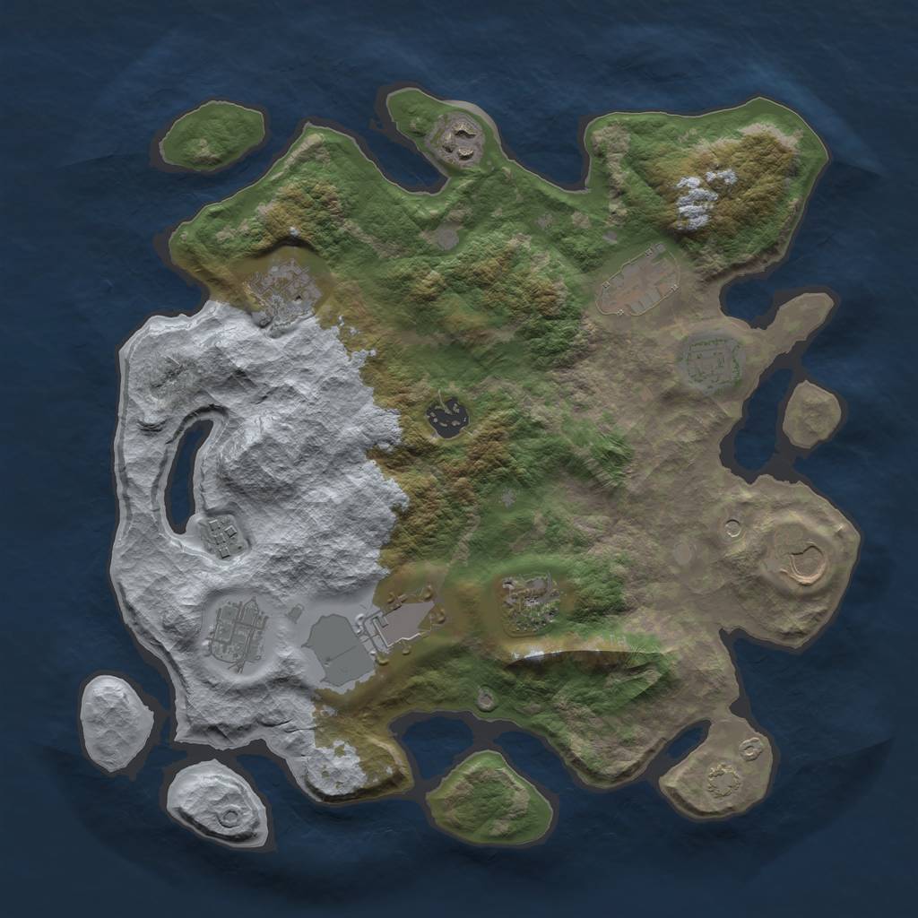 Rust Map: Barren, Size: 3500, Seed: 7486354, 14 Monuments