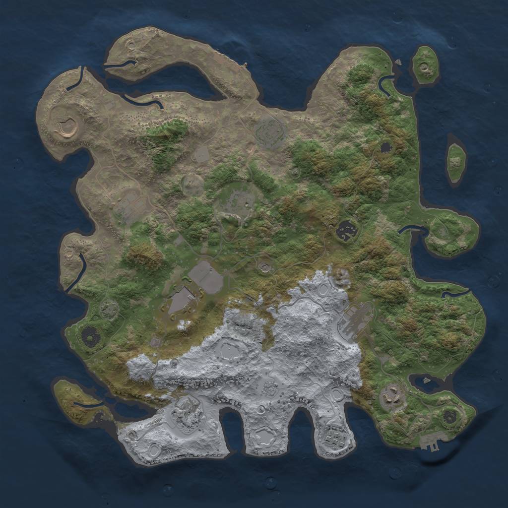 Rust Map: Procedural Map, Size: 3900, Seed: 68077128, 18 Monuments