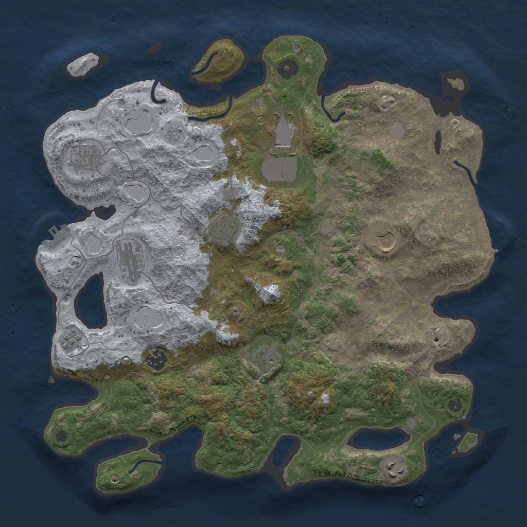 Rust Map: Procedural Map, Size: 3950, Seed: 80437133, 17 Monuments
