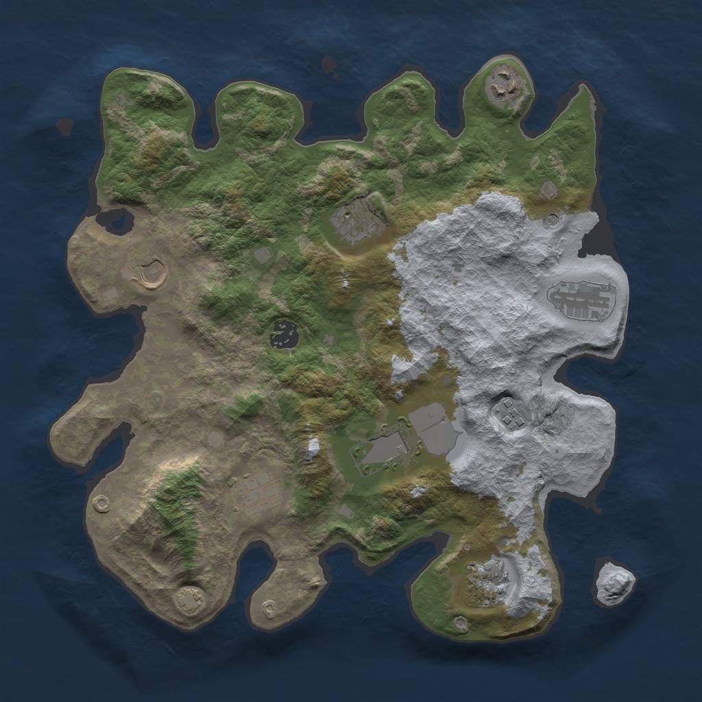 Rust Map: Barren, Size: 3550, Seed: 15169940, 13 Monuments