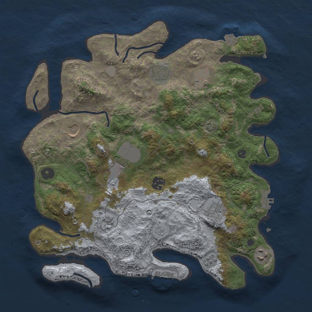 Rust Map: Procedural Map, Size: 3650, Seed: 78074623, 17 Monuments