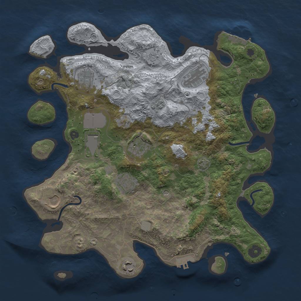 Rust Map: Procedural Map, Size: 3500, Seed: 45901223, 16 Monuments