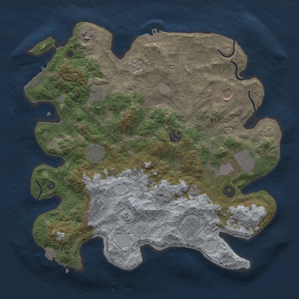 Rust Map: Procedural Map, Size: 3650, Seed: 38852361, 17 Monuments