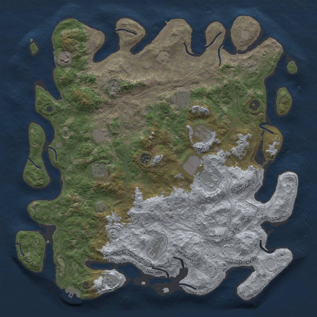 Rust Map: Procedural Map, Size: 4500, Seed: 1050378235, 18 Monuments